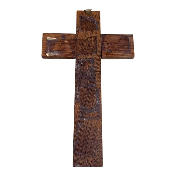 Vintage Crucifix Wooden Wall Cross Metal Jesus Figure Walnut Wood Religious - Picture 3 of 5